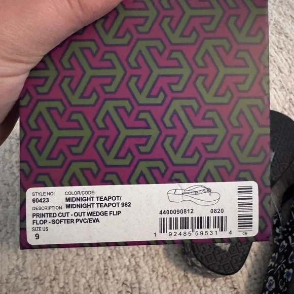 Tory Burch Cut-Out Wedge Flip Flop Black Sandal - Picture 4 of 4